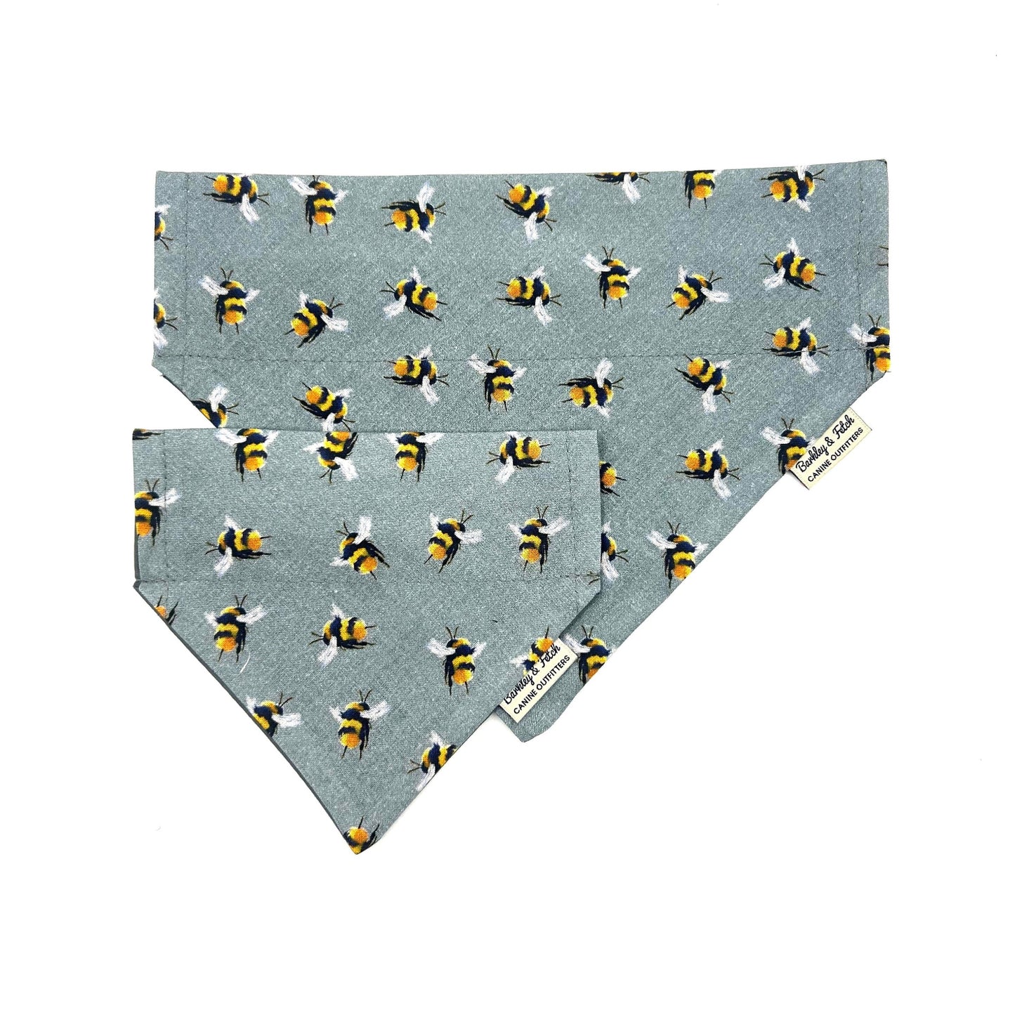 Dog bandana with bee pattern on a light blue background