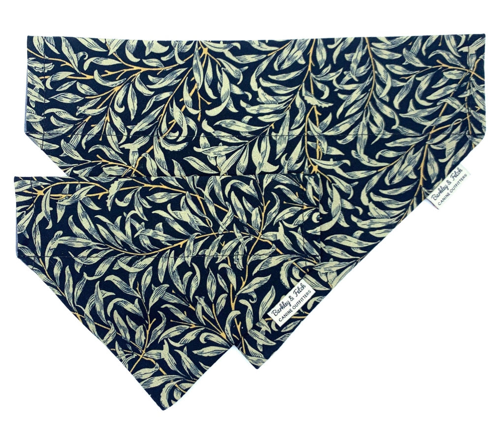 black bandana with leaf pattern on a white background