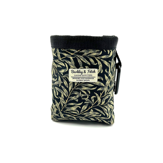 Handmade Black Willow William Morris print treat bag with drawstring and attachable clip