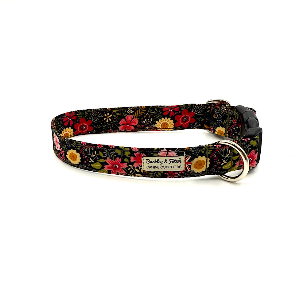 Black Ditsy Floral Print Dog Collar