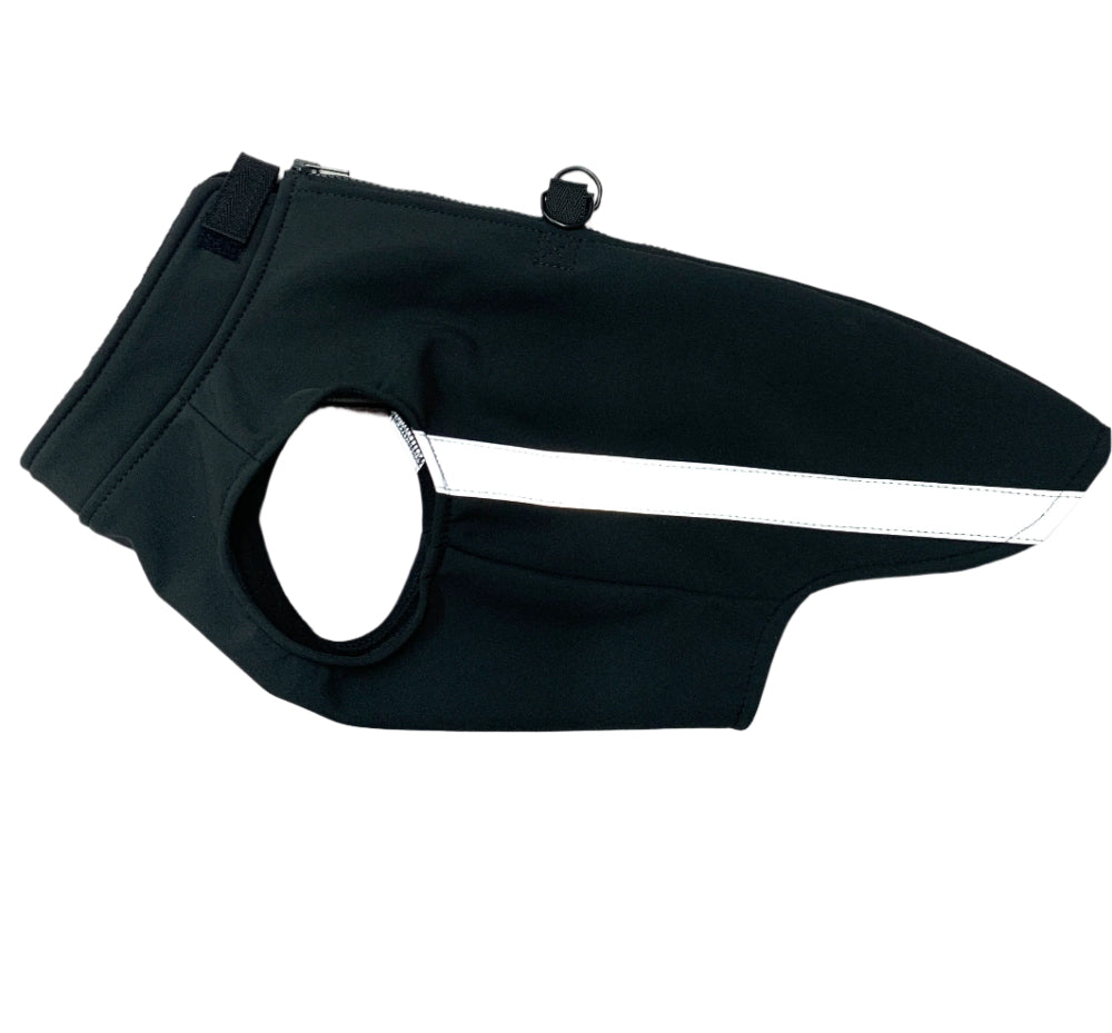 Black soft-shell dog coat side
