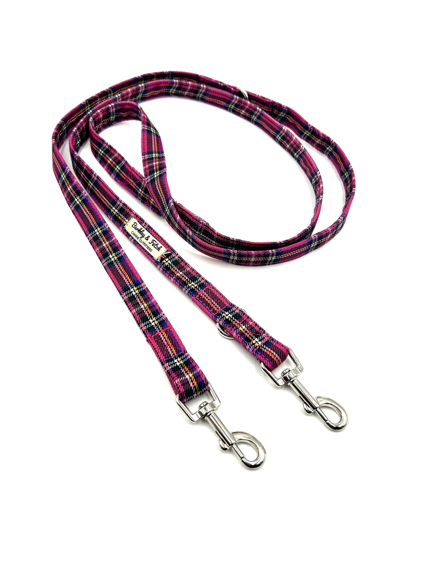 Beautiful handmade hot pink tartan double ended dog training lead