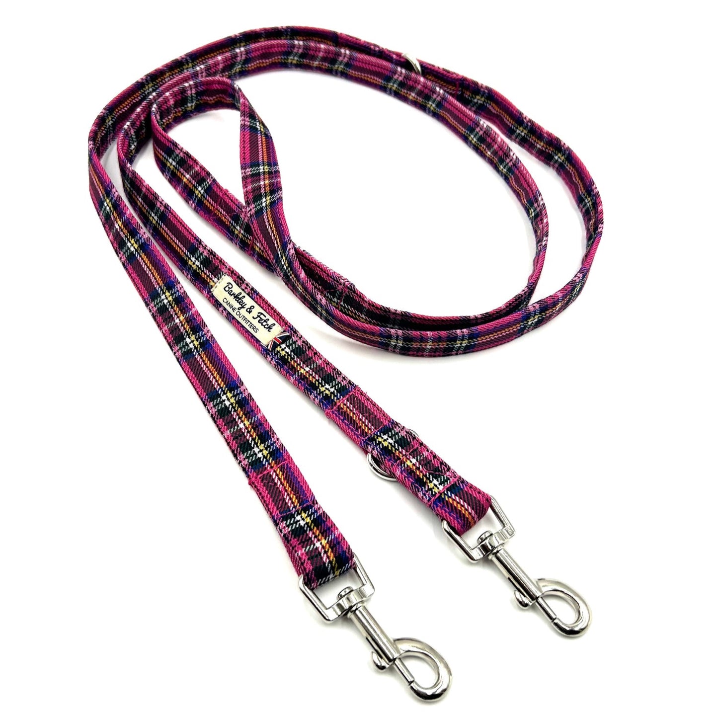 Beautiful handmade hot pink tartan double ended dog training lead