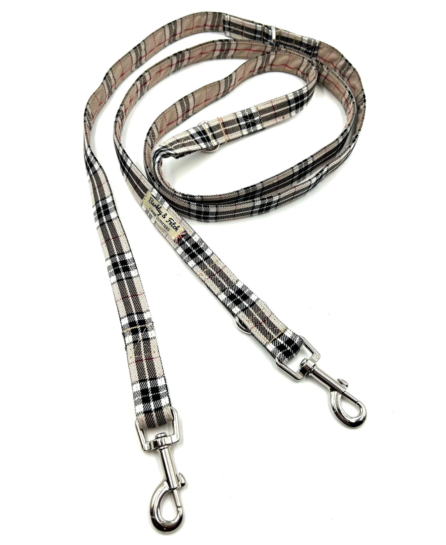 Handmade caramel tartan double ended dog training lead