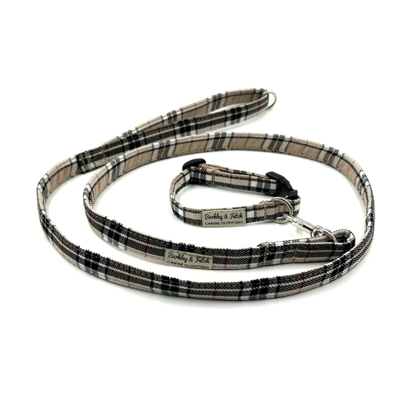 Cute caramel beige tartan puppy collar and lead set