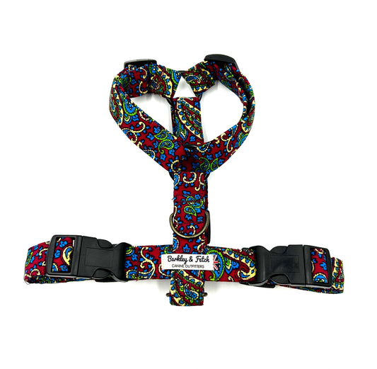handmade Cherry Paisley corduroy Strap dog Harness