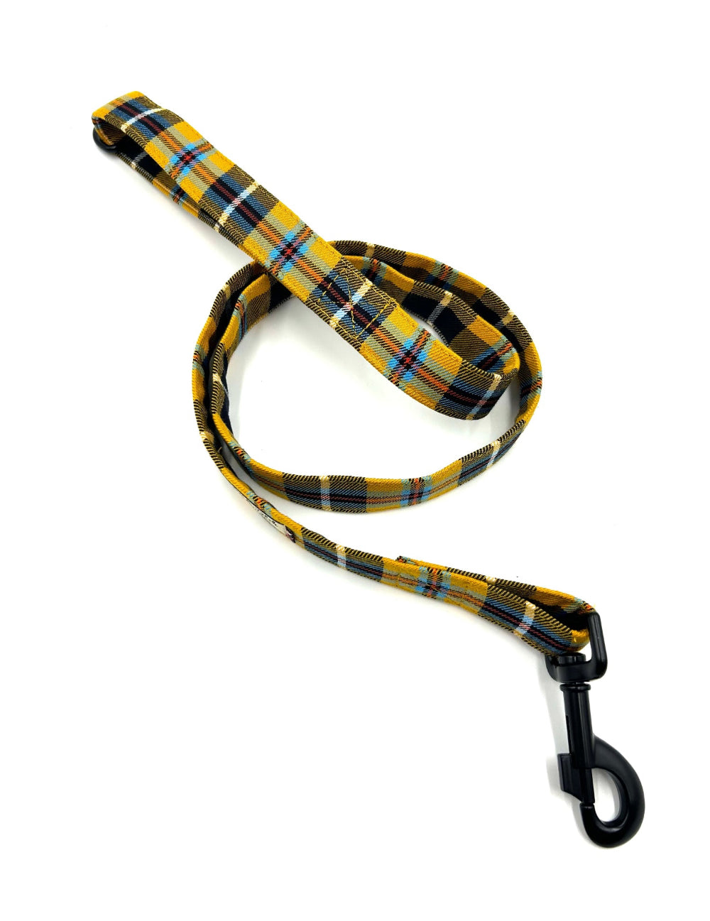 Beautiful handmade yellow Cornish tartan dog lead handmade in uk by barkley and fetch