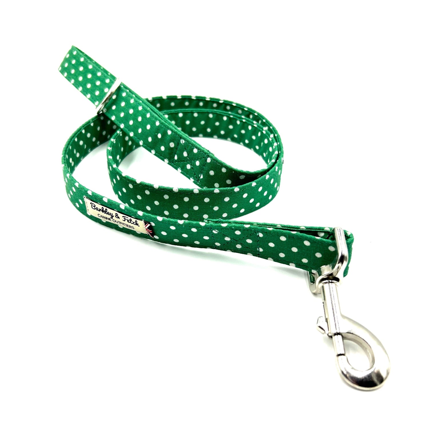 Handmade green with white polka dots dog lead