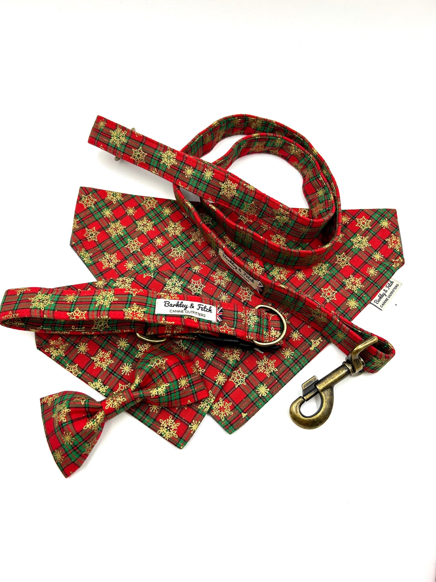 Christmas Snow Tartan Dog Lead