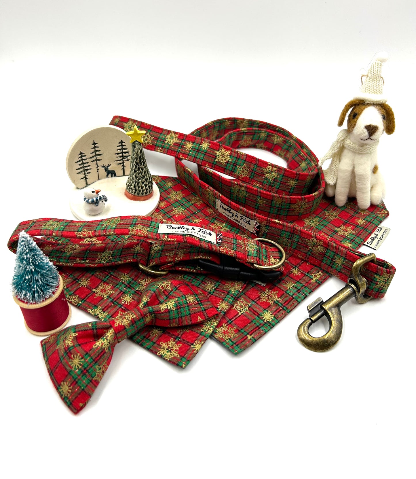 Christmas Snow Tartan Dog Lead