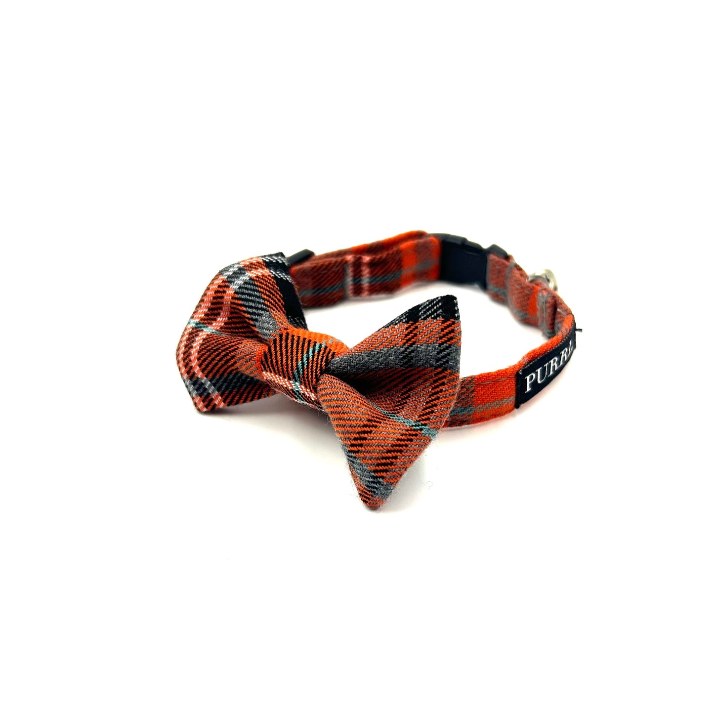 Orange/Grey Tartan Cat Collar and accessories
