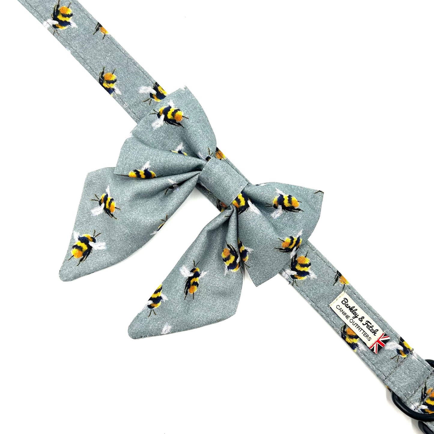 Bee Print Dog Sailor Bow - Grey