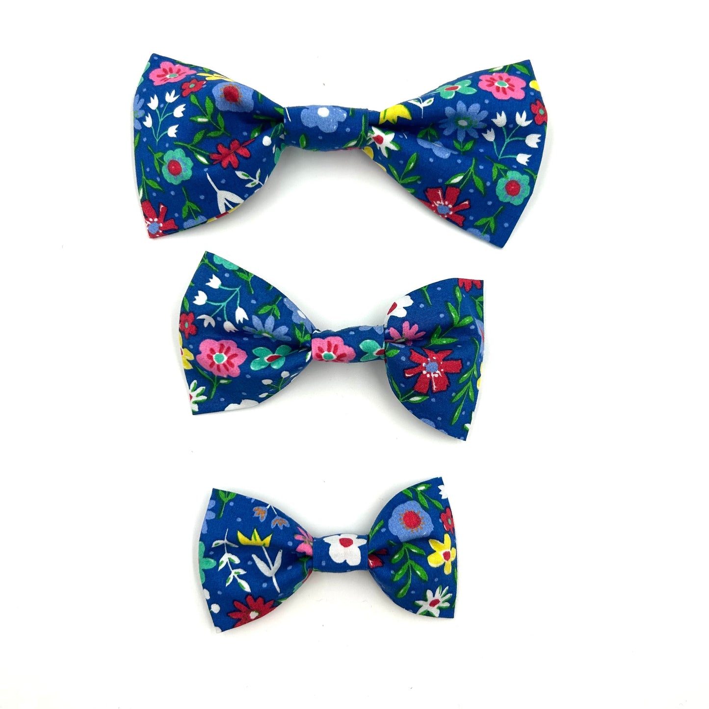 Cobalt Blue Floral Print Dog Bow