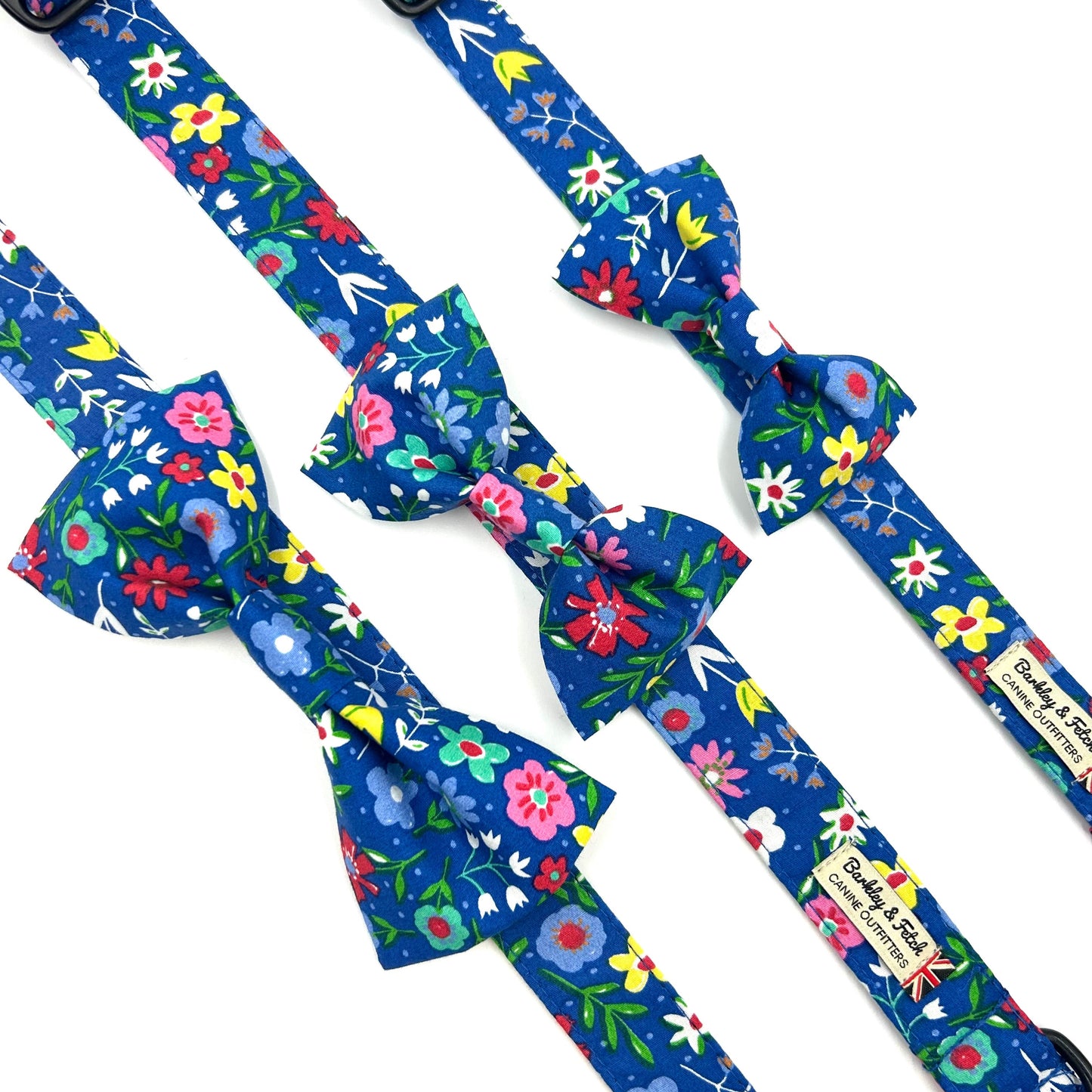 Cobalt Blue Floral Print Dog Bow