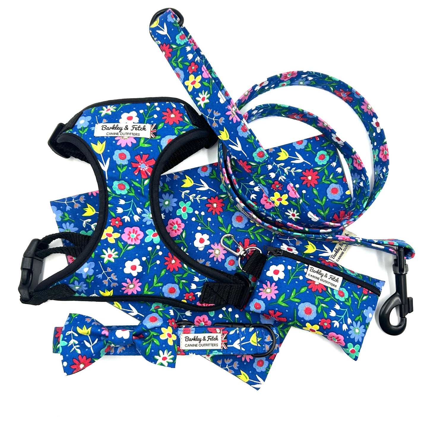 Cobalt Blue Floral Print Dog Bow