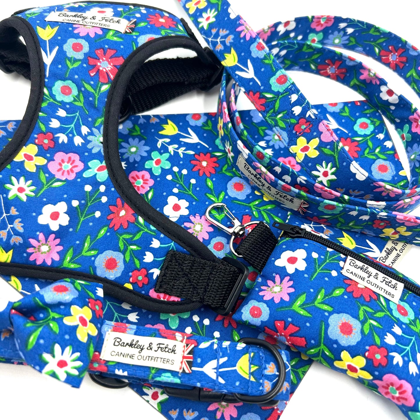 Cobalt Blue Floral Print Dog Bandana