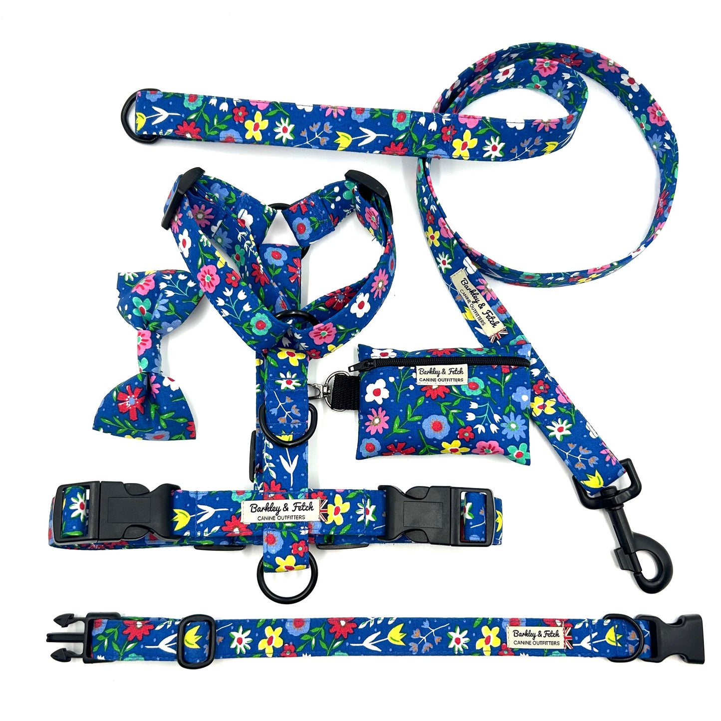 Cobalt Blue Floral Print Dog Lead