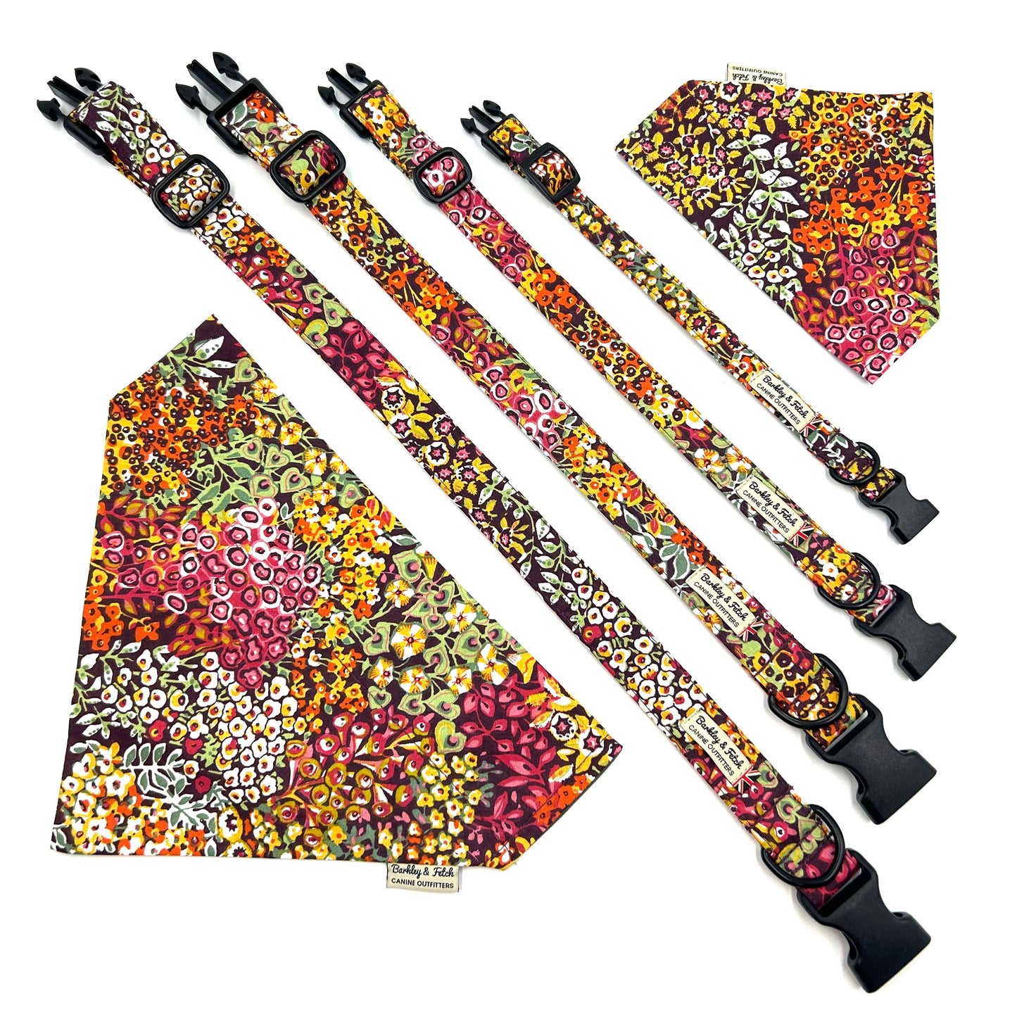 Orange Ditsy Floral Print Dog Collar