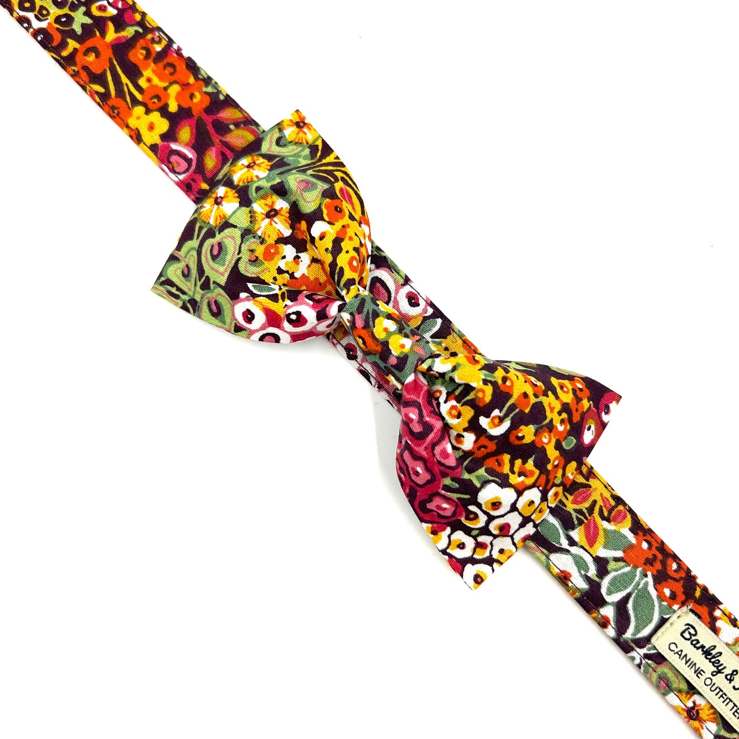 Orange Ditsy Floral Print Dog Bow