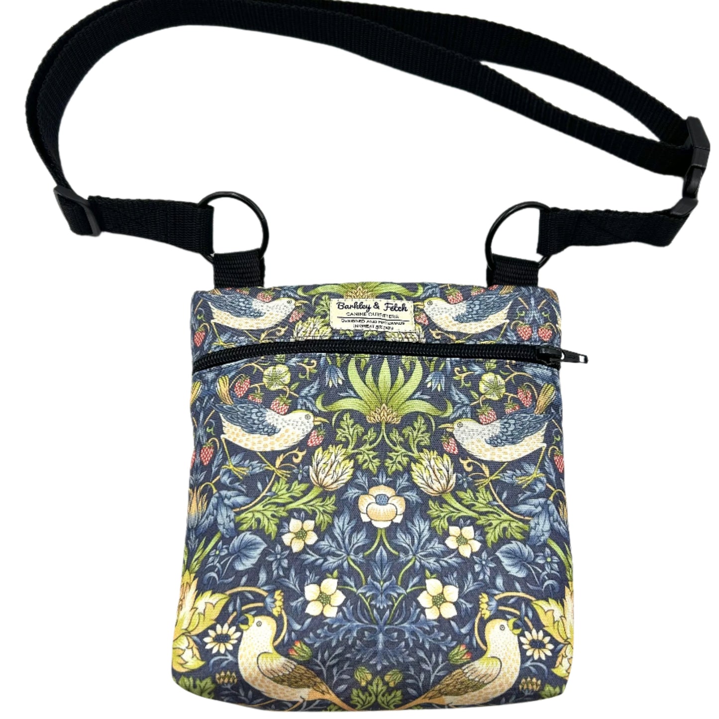 Navy Strawberry Thief Dog Walk and Treat Bag