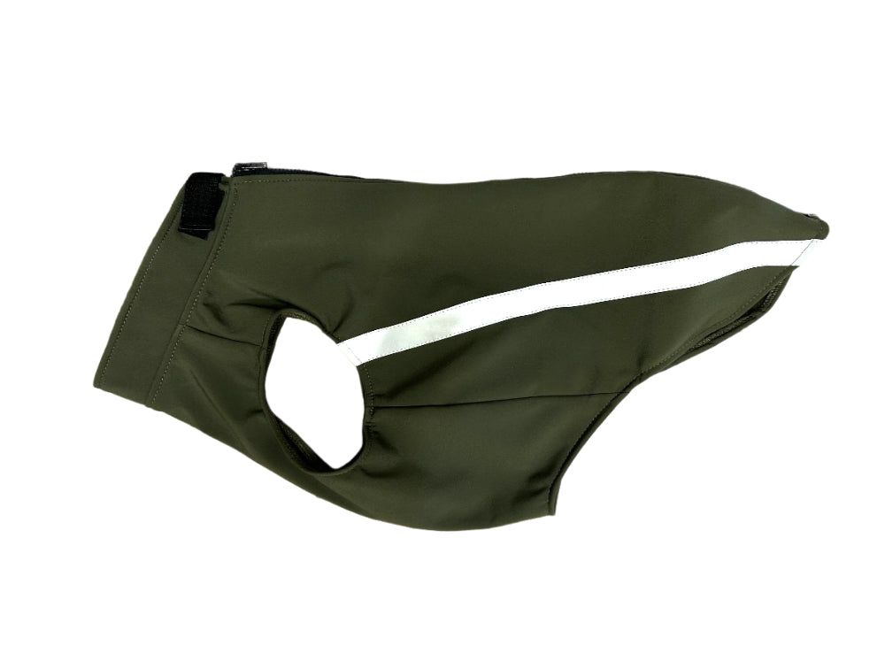 Khaki softshell handmade dog coat side