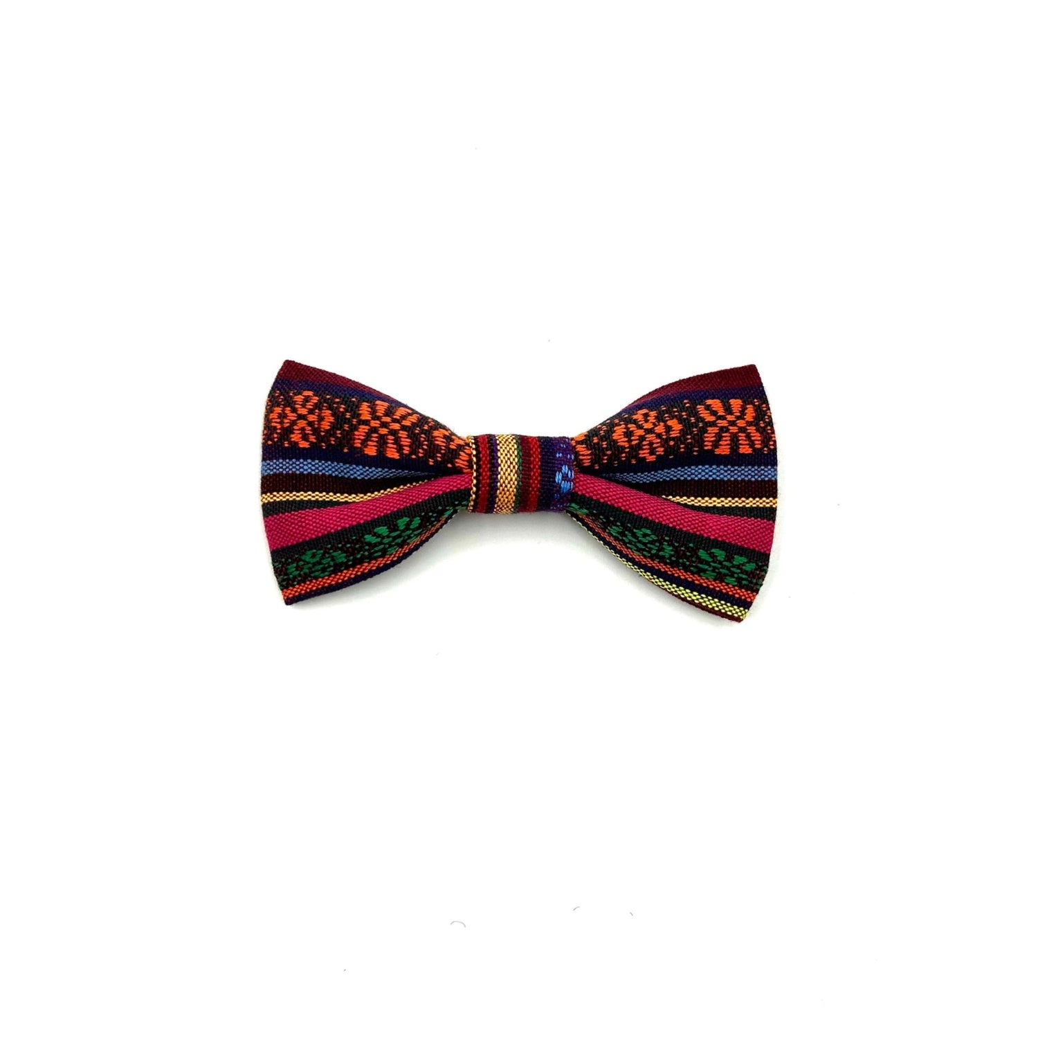 Stylish colourful Mexican Dream print dog bowtie with elastic loops at the back to thread through a collar