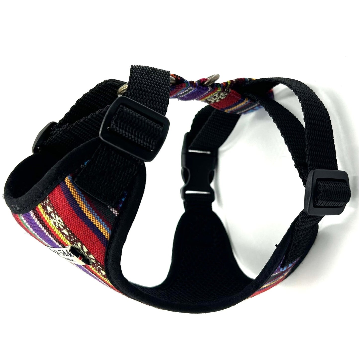 Dog harness with colorful pattern on a white background