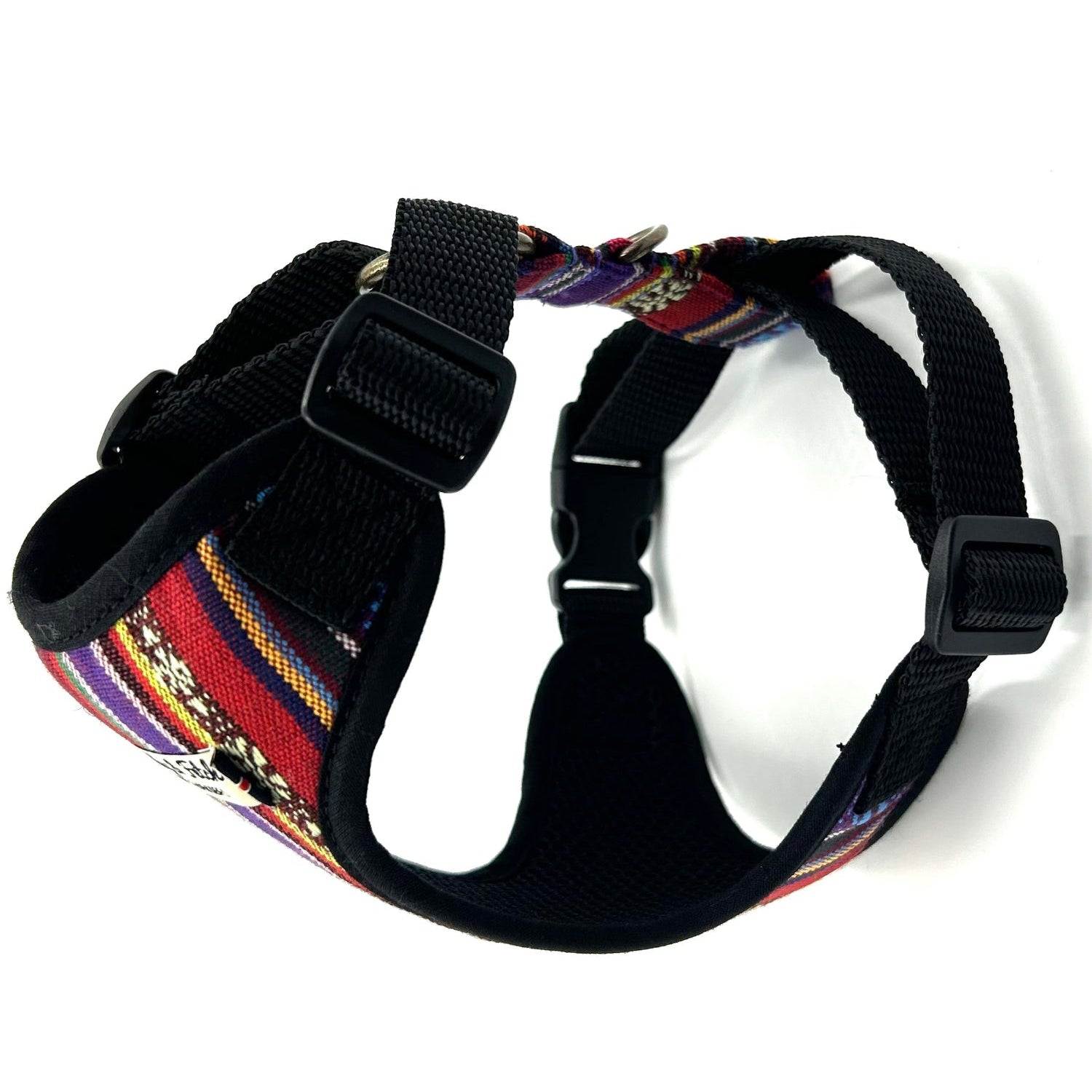 Dog harness with colorful pattern on a white background