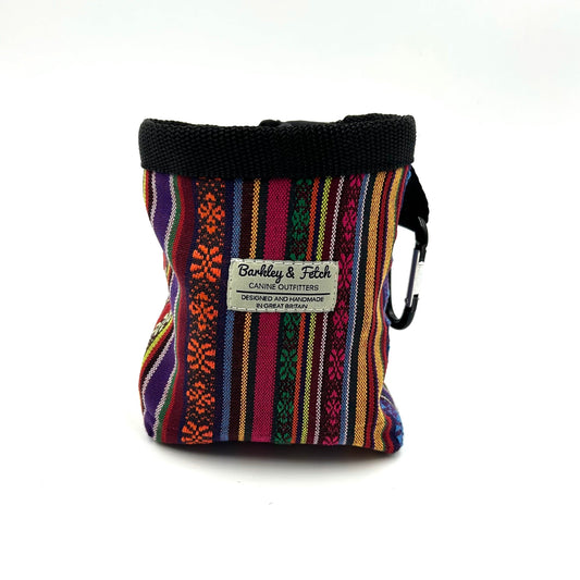 Beautifully made Mexican dream print dog treat bag with drawstring and attachable clip