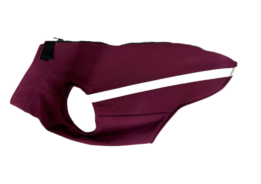 Mulberry softshell handmade dog coat side
