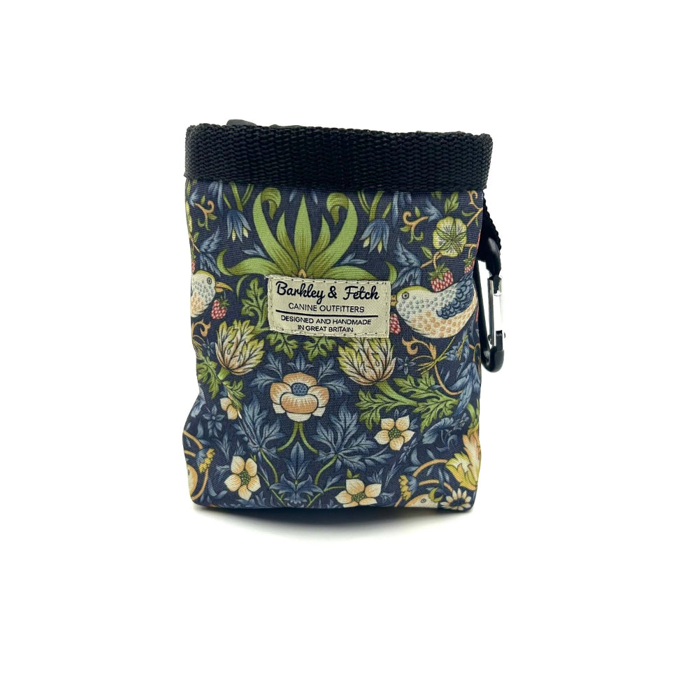 Handmade William Morris print treat bag with drawstring and attachable clip