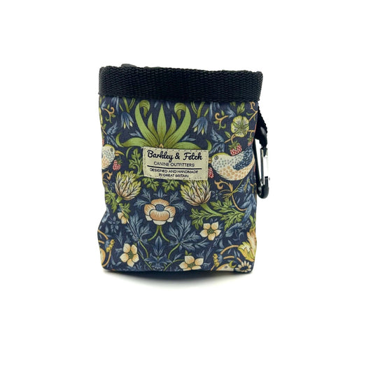Handmade William Morris print treat bag with drawstring and attachable clip