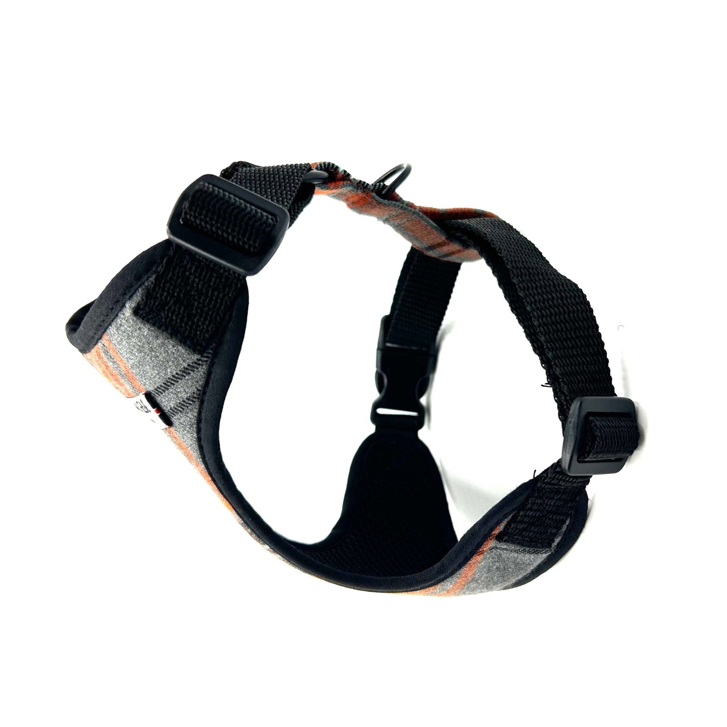 Dog harness with plaid pattern on a white background