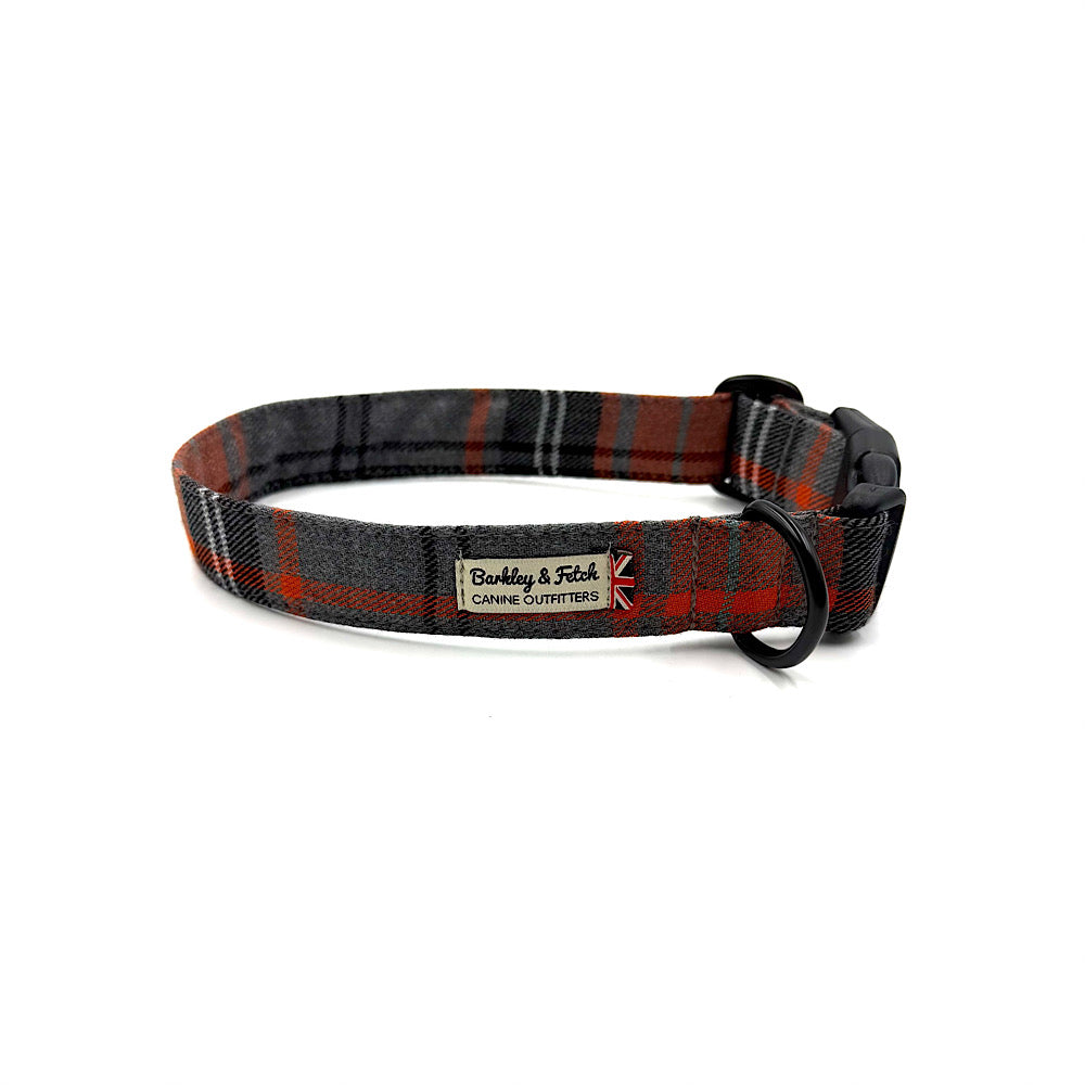 Orange and Grey Tartan Dog Collar
