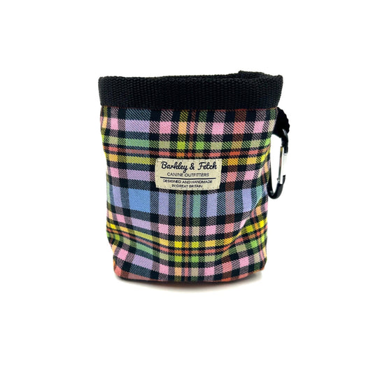 Stylish pastel rainbow check treat bag with drawstring and attachable clip