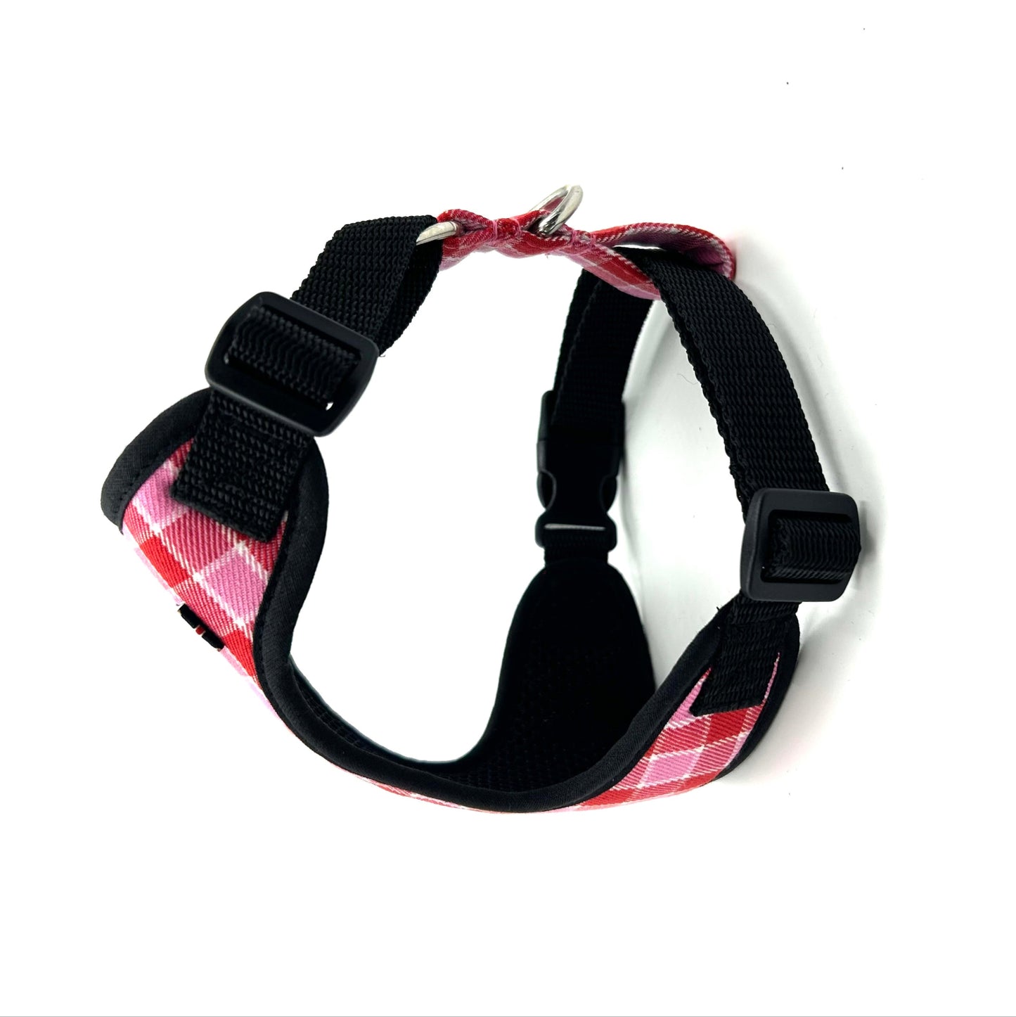 Black and red plaid dog collar on a white background