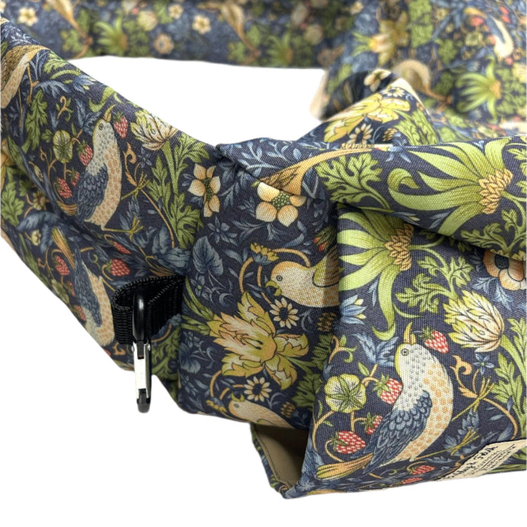 Handmade strawberry thief Puppy carrier pocket by barkley and fetch uk