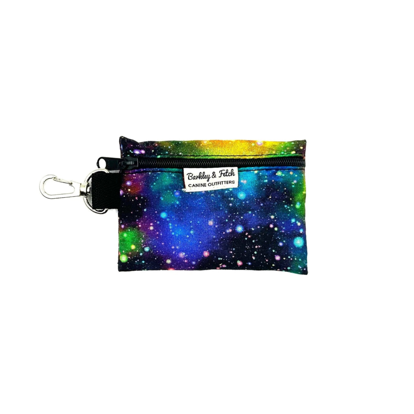 Beautifully made rainbow galaxy print poo bag holder with attachable clip