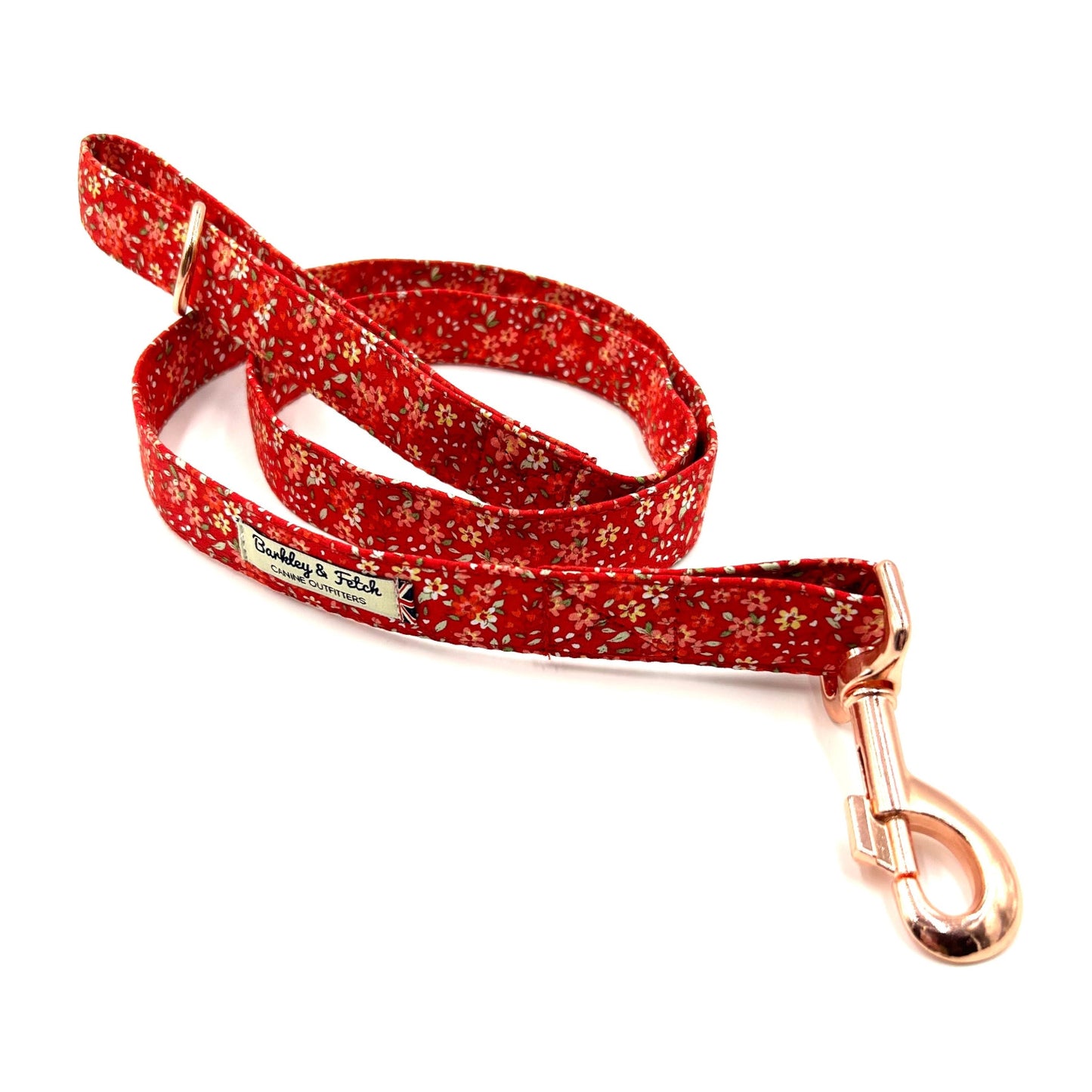 Luxury red ditsy floral print dog lead