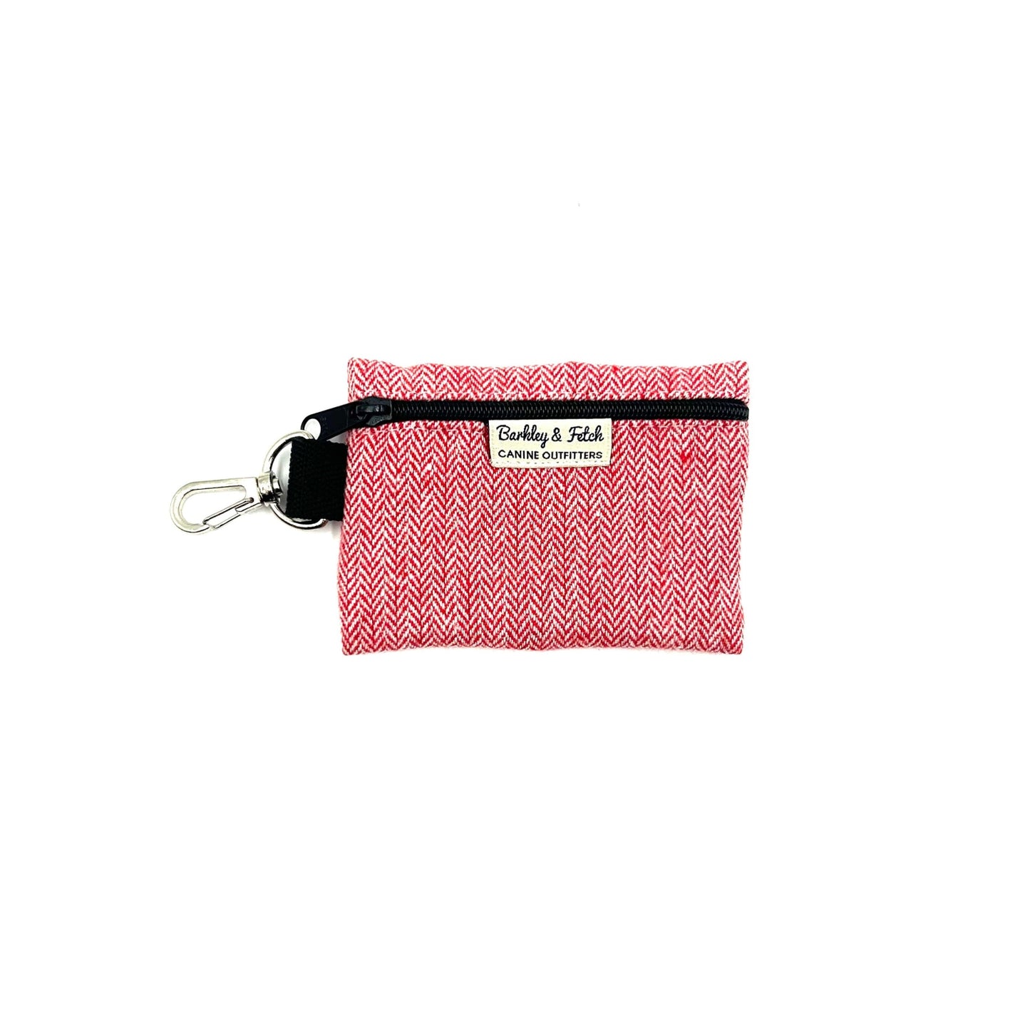 Cute red herringbone wool fabric poo bag holder with attachable clip