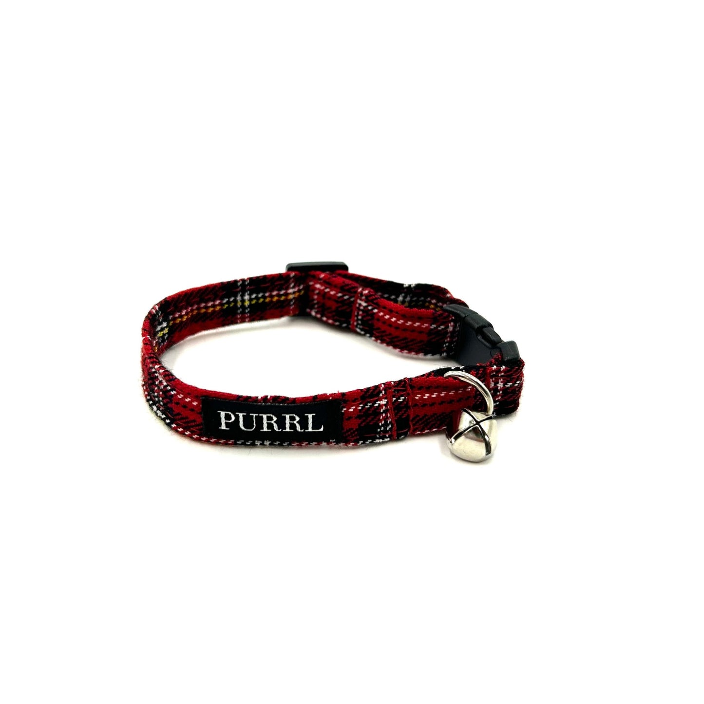 Handmade red tartan cat set of a collar with a bell, bowtie and bandana that can be attached to the collar