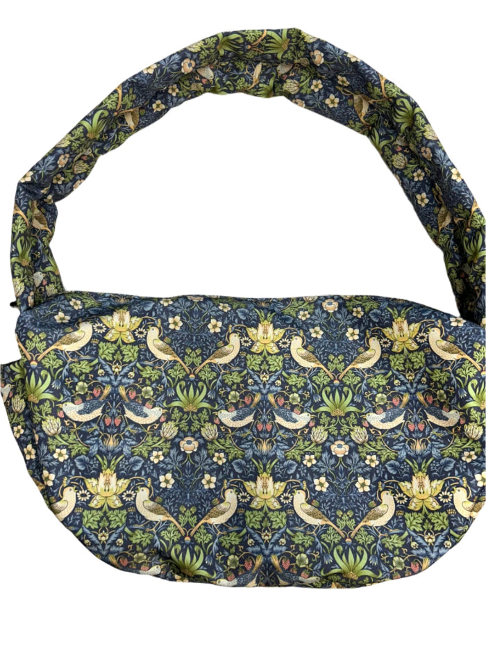 Handmade Strawberry thief puppy carrier side view handmade by barkley and fetch uk