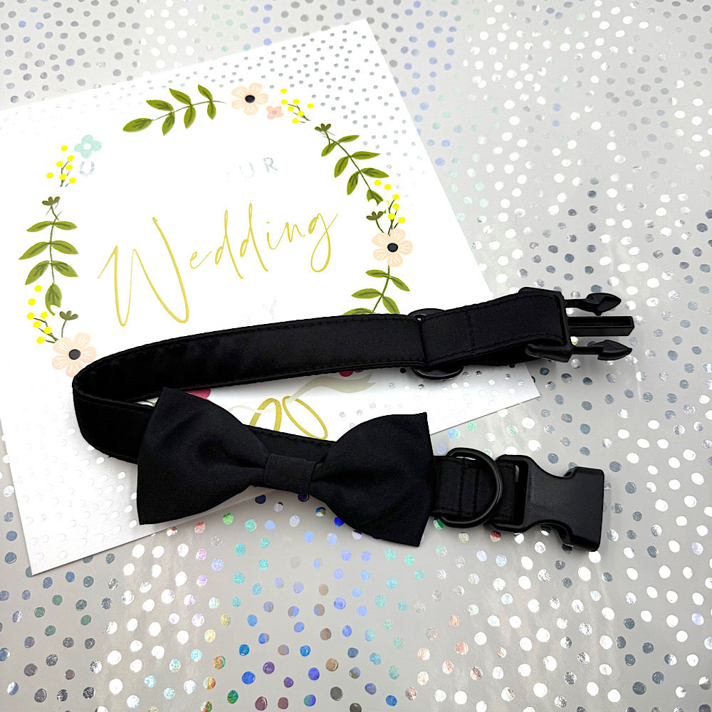 Black Satin Wedding Dog Bowtie