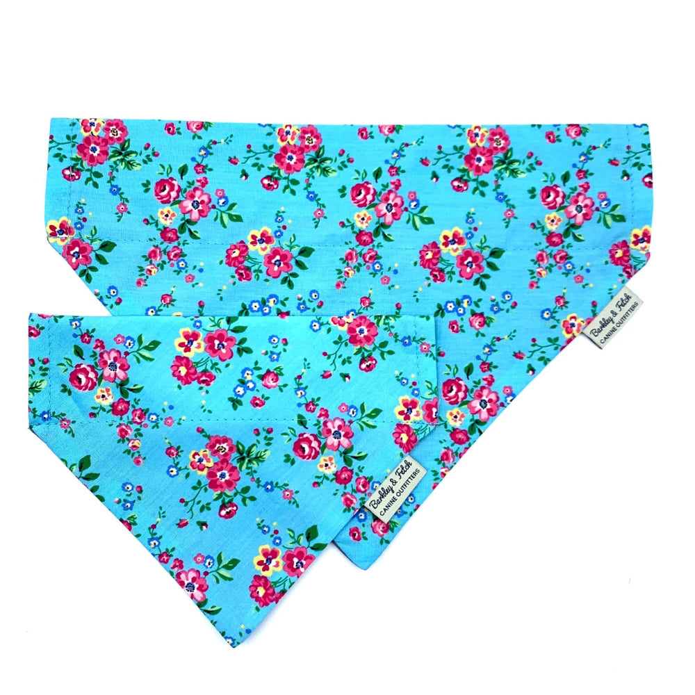 Floral patterned bandana on a white background