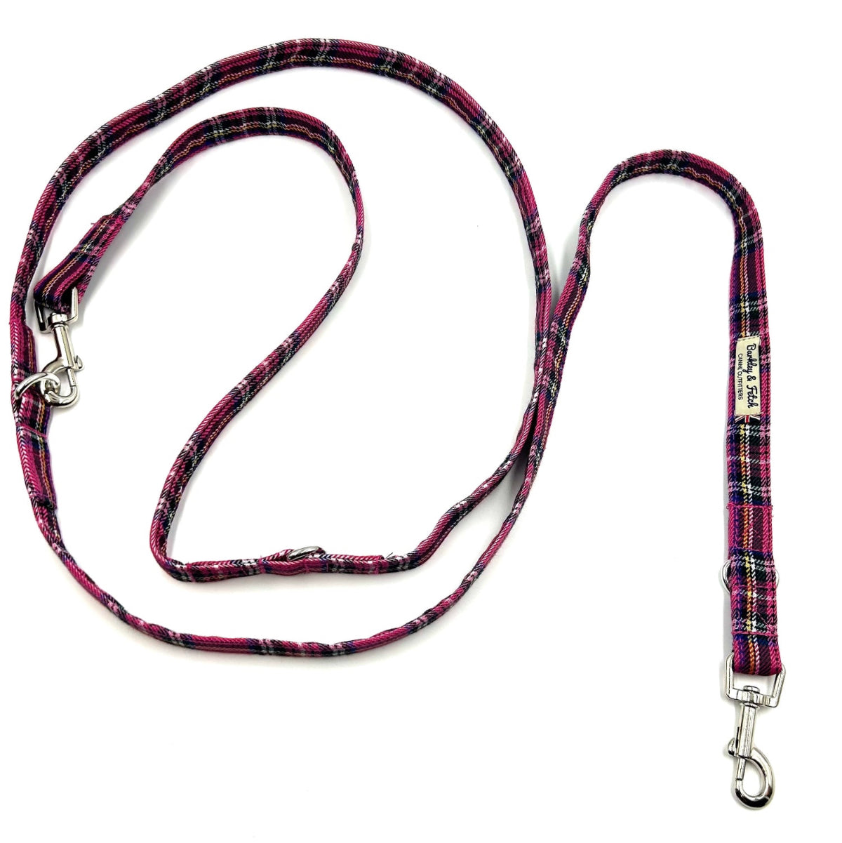 Plaid patterned dog leash on a white background British handmade by Barkley and Fetch