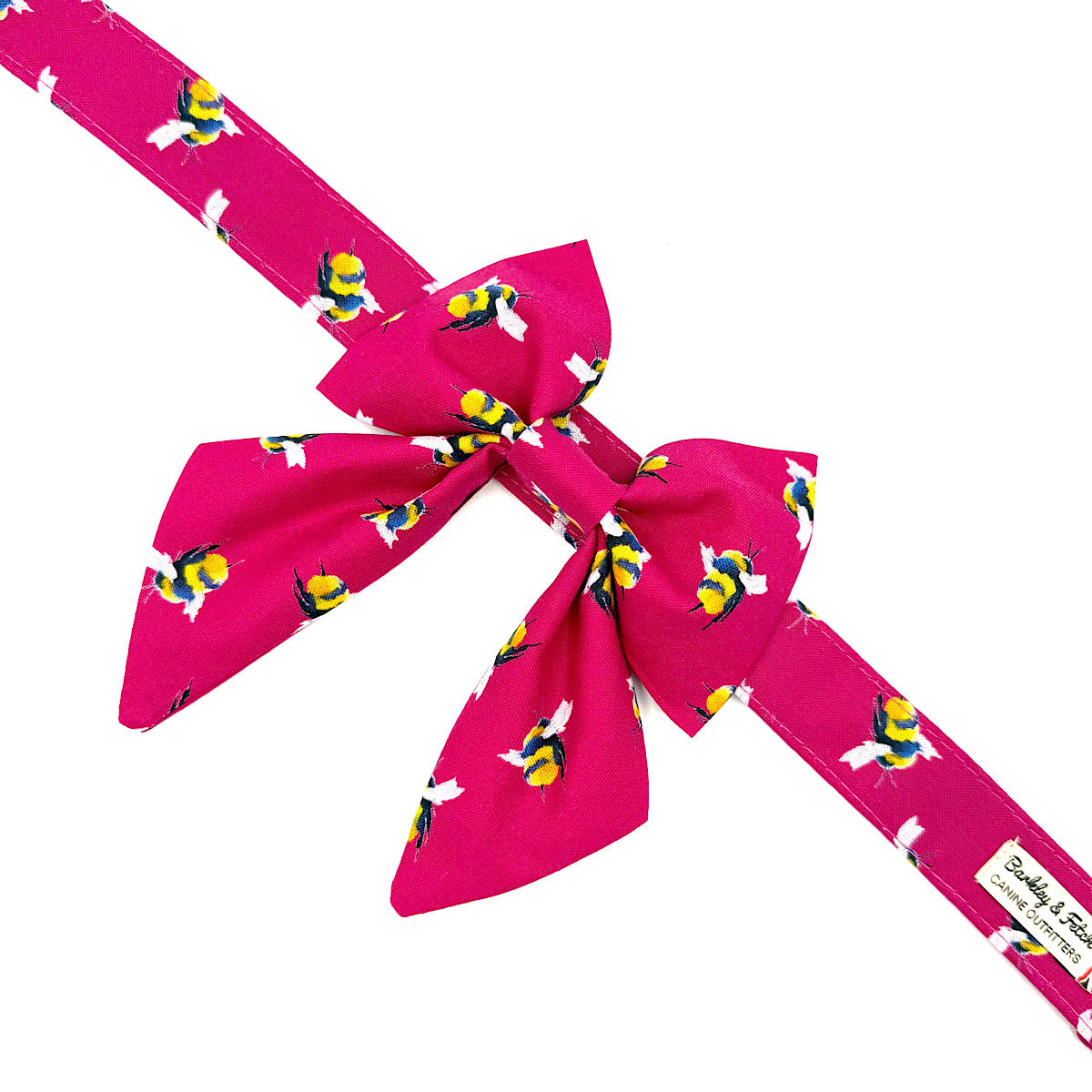 Bee Print Dog Sailor Bow - Cerise Pink