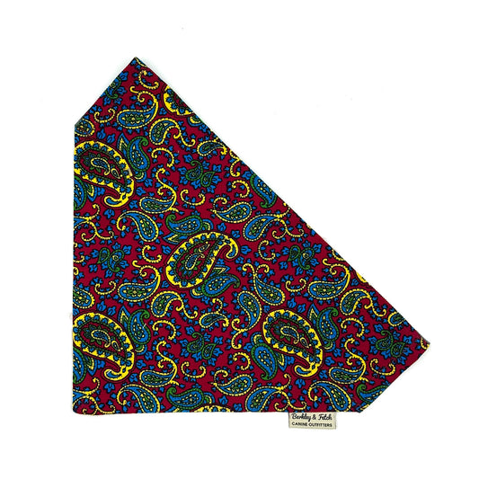 Paisley patterned bandana with colorful design on a white background