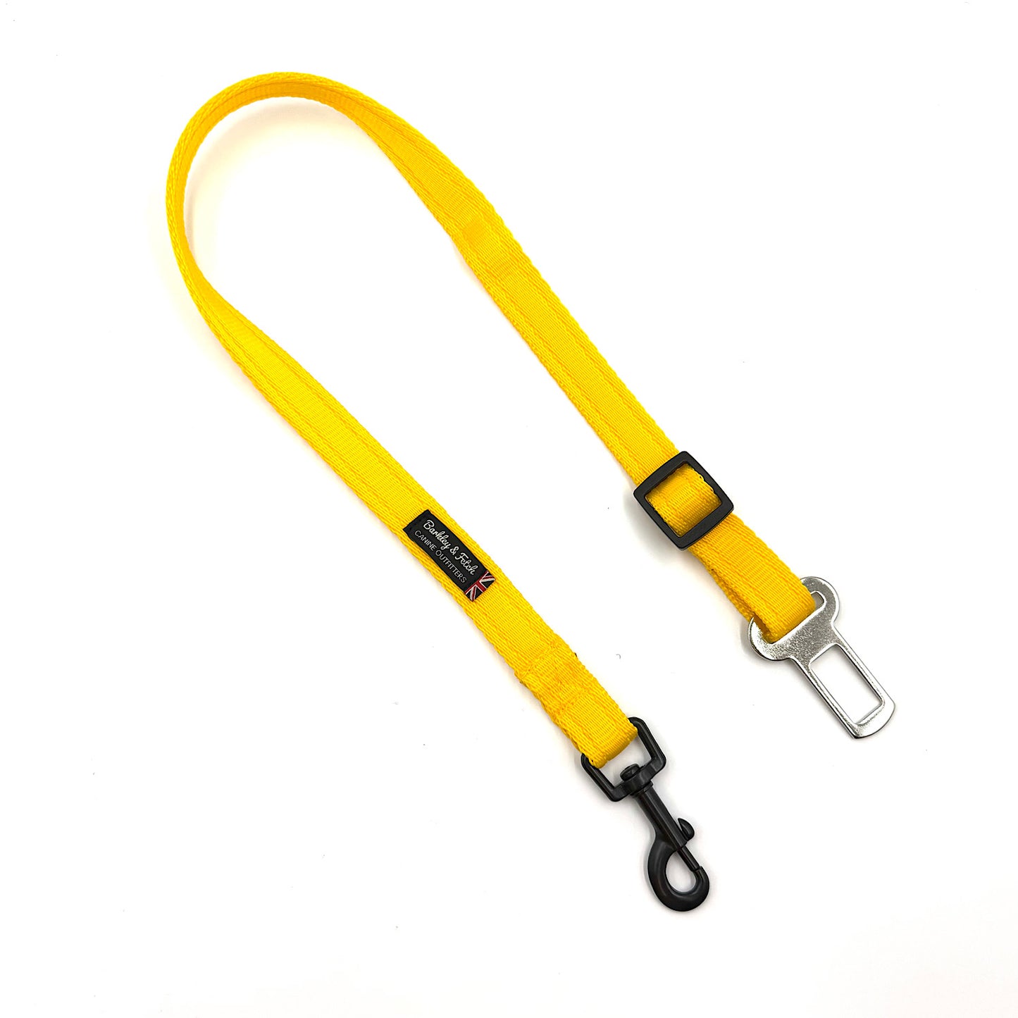 Yellow dog leash with a metal clip on a white background handmade in UK by Barkley and Fetch