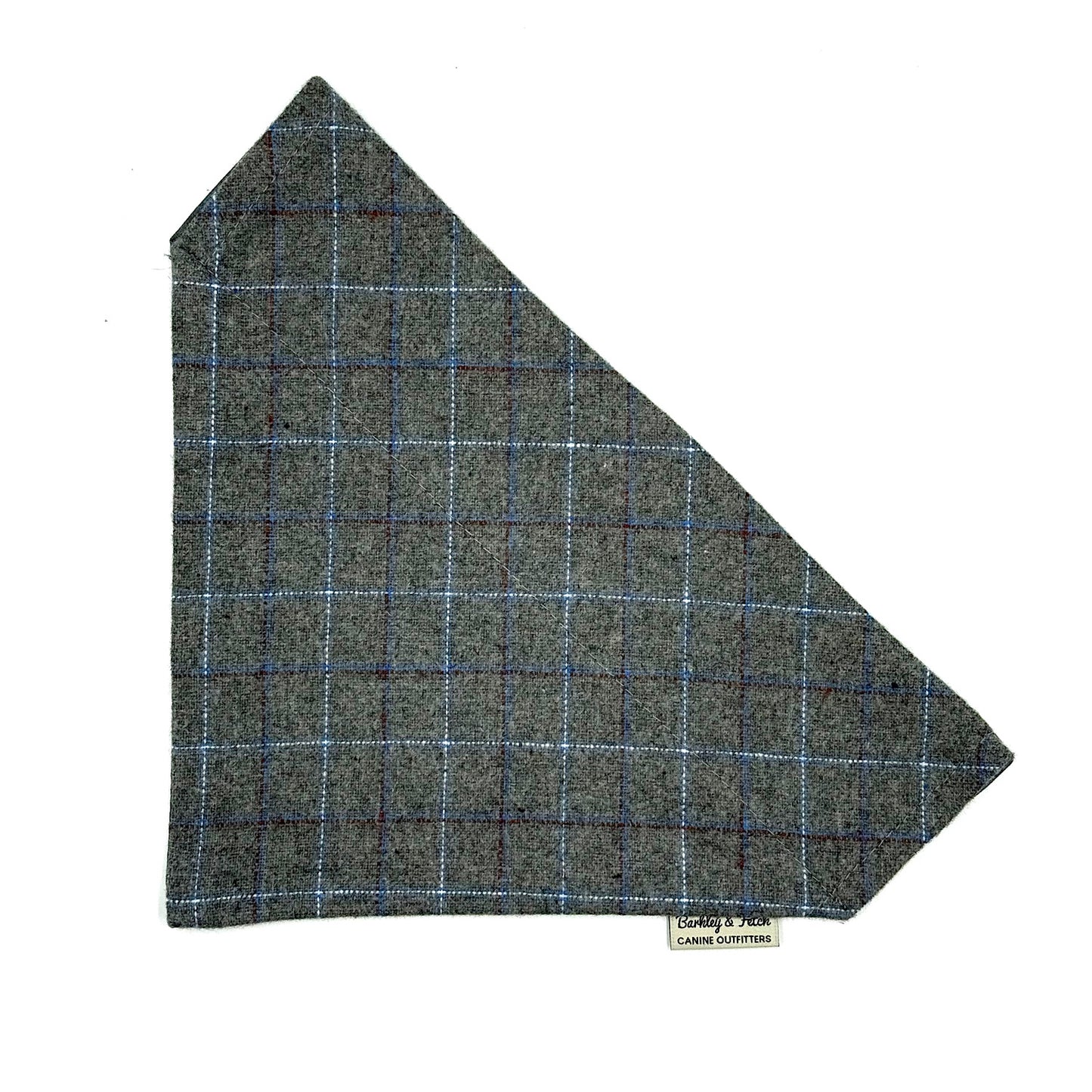 Tweed fabric sample with a check pattern on a white background