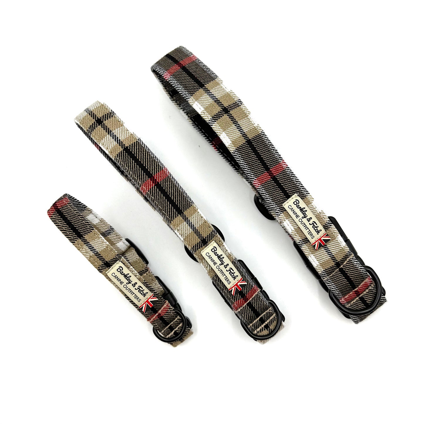Black Beige Tartan Dog Collar